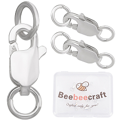 Silver 6 Set 925 Sterling Silver Lobster Claw Clasps, with Jump Rings, Rectangle, Silver, 12mm, Hole: 2.5mm
