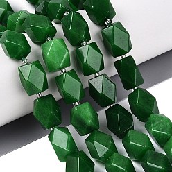 Green Dyed Natural Malaysia Jade Beads Strands, Faceted Diamond Cut Beads, Rhombus, with Seed Beads, Green, 13~15x11.5~13.5x11.5~13.5mm, Hole: 1~1.2mm, about 24~25pcs/strand, 14.96~16.14 inch(38~41cm)