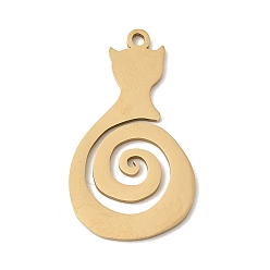 Золотой 304 подвески из нержавеющей стали, кулон «кошка с вихревым хвостом», без свинца, без кадмии и без никеля, золотые, 28x15.5x1 мм, отверстие : 1.5 мм