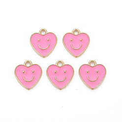 Бледно-Розовый Сплав эмали прелести, без кадмия и без свинца, золотой свет, сердце с улыбкой, розовый жемчуг, 13x12x1.5 мм, отверстие : 1.6 мм