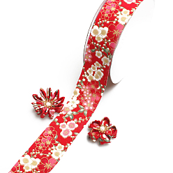 Crimson Cotton Ribbons, Flower, Garment Accessories, Crimson, 1-1/8 inch(30mm), about 10 yards/roll