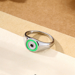Césped Verde 304 Anillos de dedo de acero inoxidable esmaltado para mujer, mal de ojo, color acero inoxidable, verde césped, 18 mm