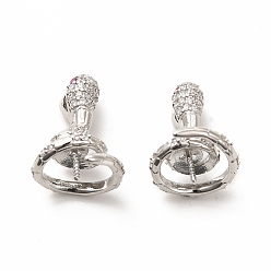 Платинированный Стойка покрытие латунь микро паве кубический цирконий чашка колышек поручни, змея, без свинца и без кадмия, Реальная платина, 19x14x13 мм, отверстие : 2x5 мм, штифты : 0.8 мм