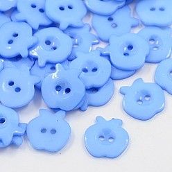 Cornflower Blue Acrylic Apple Buttons, 2-Hole, Dyed, Cornflower Blue, 13x13x2mm, Hole: 1mm