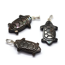 Платина Подвески из раковины, с латунной фурнитурой , черепаха, окрашенные, платина, 26~27x13~14x3~5 мм, отверстие : 2x5 мм