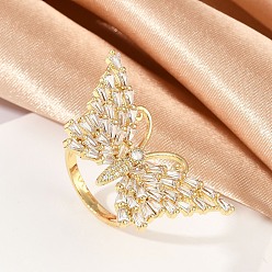 Настоящее золото 18K Кольца для женщин с бабочками из латуни с микропаве из разноцветных кубических цирконий, без кадмия и без свинца, прозрачные, реальный 18 k позолоченный, 20.5x37 мм, размер США 6 (16.5 мм)
