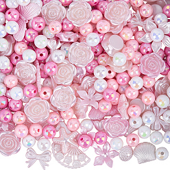 Бледно-Розовый 110шт. наборы для самостоятельного изготовления украшений в градиентном стиле, включая пластиковую бусину, кабошон, звено и подвески, с 240шт. 3цветными непрозрачными акриловыми бусинами, розовый жемчуг, 8~34.5x8~40x2~11 мм, отверстие : 1~6 мм