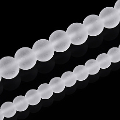 Clear Transparent Glass Beads Strands, Frosted, Round, Clear, 6~6.5mm, Hole: 1.4mm, about 67~70pcs/strand, 14.76 inch~15.16 inch(37.5~38.5cm)