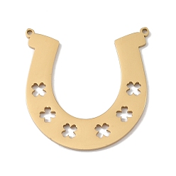 Golden 304 Stainless Steel Pendants, Laser Cut, Horseshoe with Clover Charm, Golden, 30x29x1mm, Hole: 1mm