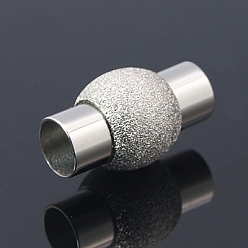 Silver 304 Stainless Steel Textured Magnetic Clasps with Glue-in Ends, Oval, Silver Color Plated & Stainless Steel Color, 19x11mm, Hole: 6mm