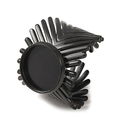 Black V-Shaped 304 Stainless Steel Cuff Ring Components, Round Pad Ring Setting, Ion Plating(IP), Long-Lasting Plated, Black, 18mm,18mm, Tray Size: 12mm