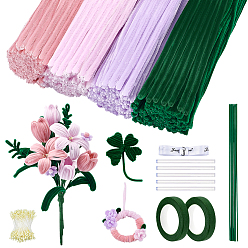 (52) Непрозрачная лаванда Плюшевые палочки своими руками, С стеблями синели, полиэфирные ленты, железная палка, поздравительные открытки и клей-карандаш, а также 5шт. термоплавких пластиковых клеевых стержней, разноцветные, 298x6 мм