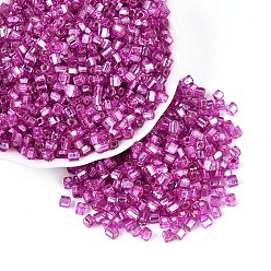 Камелия Бисер из стекла , серебряная линия, квадратный, камелия, 3~4x3x3 мм, отверстие : 1.2 мм, Около 6300 шт / фунт