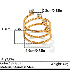 Round 304 Stainless Steel Pave Cubic Zirconia Cuff Open Rings, Real 18K Gold Plated, Round, 19mm