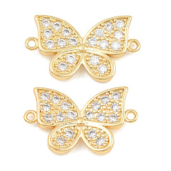 Plaqué 18K Or Véritable Breloques de connecteur en laiton micro pavé de zircone cubique transparente, liens papillon, crémaillère plaquage, plaqué longue durée, sans cadmium et sans plomb, réel 18 k plaqué or, 13.5x22.5x3.5mm, Trou: 1.2mm