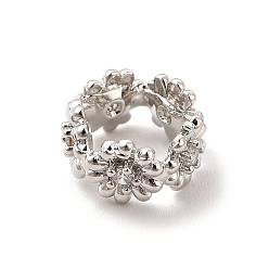 Платина Реечное покрытие латунь кубический цирконий распорные бусины, без кадмия и без свинца, долговечный, колонки с цветочным узором, платина, 10x5 мм, отверстие : 6.5 мм