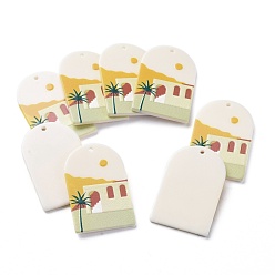 Разноцветный Акриловые подвески, 3 d распечатано, Овальный с рисунком дома, красочный, 39~40x25~25.5x2~2.5 мм, отверстие : 1.8 мм