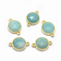 Amazonite Natural Amazonite Links connectors, with Golden Tone Brass Findings, Flat Round, Faceted, 11.5x17x4.5mm, Hole: 1.2mm