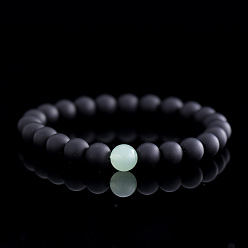 Обсидиан Регулируемые эластичные браслеты для мужчин из натурального черного обсидиана и круглых стеклянных бусин., регулируемый