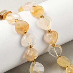 Yellow Hematoid Quartz Бусы из натурального желтого гематоидного кварца, граненое сердце любви, с бисером, 11.5x12.5x4.5 мм, отверстие : 0.9 мм, около 29~30 шт / нитка, 15.16'' (38.5 см)