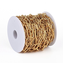 Golden Vacuum Plating 304 Stainless Steel Paperclip Chains, Drawn Elongated Cable Chain, Unwelded, with Spool, Golden, 16.8x7.2x1.5mm, about 32.8 Feet(10m)/roll