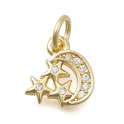 Луна Латунные микро проложить кубического циркония прелести, без кадмия и без свинца, реальный 18 k позолоченный, стойки покрытие, долговечный, с целью перехода в кольце, луна, 10x9.5x1.7 мм, отверстие : 3.2 мм