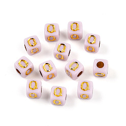 Letter Q Покрытие акриловыми шариками, куб с письмом, золотой металл обвитыми, Буква Q, 4.5x4.5x4.5 мм, отверстие : 2 мм, Около 6250 шт / 500 г