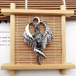 Larvikite Natural Larvikite Pendants, with Antique Silver Zinc Alloy Finding, Wing Charms, 52x35x9mm