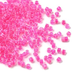 Ярко-Розовый Цилиндрические стеклянные бусины, прозрачные цвета внутри, ярко-розовый, 2.5x1.8 мм, отверстие : 2 мм, Около 2700 шт / 450 г