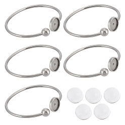 Нержавеющая Сталь Цвет 3 шт. плоские круглые 304 заготовки для браслетов из нержавеющей стали, с 5 стеклянными кабошонами, цвет нержавеющей стали, внутренний диаметр: 2-1/8x1-3/4 дюйм (5.4x4.4 см), лоток : 12 мм