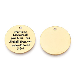 Золотой 201 подвески из нержавеющей стали, плоские круглые со словом, золотые, 30x1.5 мм, отверстие : 2 мм