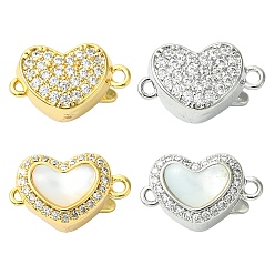 Платиновый & Золотой 4 шт. 4 застежки-коробочки из латуни с микропаве из прозрачного кубического циркония, с оболочкой, сердце, платиной и золотом, 9.5~15.5x9~15.5x7~7.5 мм, отверстия : 1.4 mm и 1.2 мм