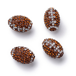 Топаз Ручной полимерной глины шариков Rhinestone, регби, топаз, 15~15.5x10~10.5 мм, отверстие : 1.2~1.4 мм
