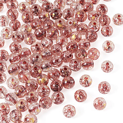 Cramoisi 100 pièces de perles de verre transparentes craquelées, ronde, une feuille d'or, cramoisi, 8~8.5mm, Trou: 0.8~0.9mm