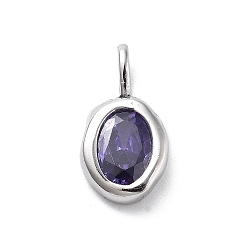 Средний Фиолетовый 925 овальные подвески из стерлингового серебра с кубическим цирконием, Подвески из камней-талисманов с 925 штампом, серебряный цвет гальваническим, средне фиолетовый, 14.5x8x3 мм, отверстие : 3.5x2 мм