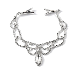 Серебро Цепочка для волос из сплава со стразами, лошадиный глаз , серебряные, 37x190x6 мм