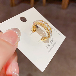 Золотой Латунные кружевные кольца-манжеты с имитацией жемчуга для женщин, золотые, 15~20 мм