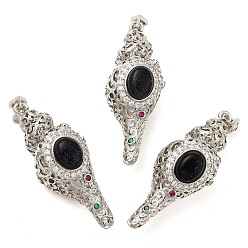 Синий Драгоценный Камень Синтетический синий авантюрин подвески, стойка покрытие латунь цветные стразы форма раковины подвески, без свинца и без кадмия, платина, 49x20x19 мм, отверстие : 7x3 мм