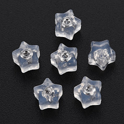 Платина Силиконовые гайки для ушей, спинки для серьги, с латунной фурнитурой , звезда, без кадмия, без никеля и без свинца, платина, 6x6x5 мм, отверстие : 0.7 мм