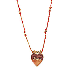 Шоколадный Ожерелья с подвесками из латуни и эмали, с полиэфирным кордом, сердце со словом амера, золотые, цвет шоколада, 18.90 дюйм (48 см)