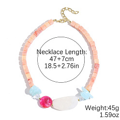 Pink Resin Oval Cube Beaded Necklaces with Alloy End Chains, Golden, Pink, 18.50 inch(47cm)