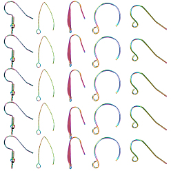Rainbow Color Наборы для поиска крючков для сережек, включает 50шт 316/304 крючки для серег из нержавеющей стали, ушная проволока с вертикальной петлей, 100экологически чистые пластиковые ушные гайки, Радуга цветов, серьги крючки: 19~27x4.5~11.5мм, отверстие : 1.4~2.5 мм, штифты : 0.7~0.8 мм, 50 шт / коробка