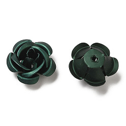 Dark Green Aluminum Beads, Oxidation, Rose, Dark Green, 15x15x9mm, Hole: 1.4mm