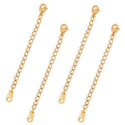 Golden 304 Stainless Steel Chain Extender, with Lobster Claw Clasps and Charms, Teardrop, Golden, 68mm