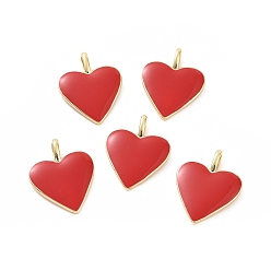 Red Brass Enamel Pendants, Long-Lasting Plated, Real 18K Gold Plated, Heart, Red, 24x19x1.5mm, Hole: 6x3mm