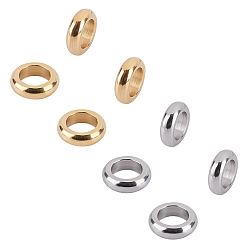 Goldenen und Edelstahl Farbe 304 Edelstahl-Abstandhalter-Perlen, Flachrund, goldenen und Edelstahl Farbe, 10x3 mm, Bohrung: 6 mm, 20 Stück / Karton