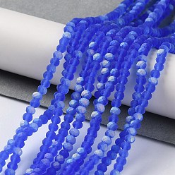Royal Blue Imitation Jade Glass Beads Strands, Half AB Color Plated, Faceted, Frosted, Rondelle, Royal Blue, 3x2mm, Hole: 0.7mm, about 155pcs/strand, 15.75''(40cm)