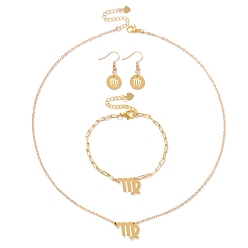 Дева Комплекты женских браслетов из сплава созвездий, серег и ожерелий с подвесками, золотые, Дева, 33x12 мм, 170 мм, 450 мм