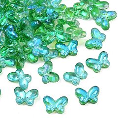 Зеленый Прозрачные стеклянные бусины с цветным покрытием ab, бабочка, зелёные, 10x15x5 мм, отверстие : 1.2 мм, Около 1111 шт / 1000 г