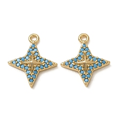 Plaqué 18K Or Véritable Pendentifs turquoise synthétiques, breloques croix en laiton, sans nickel, réel 18 k plaqué or, 15x13x2.5mm, Trou: 1.2mm